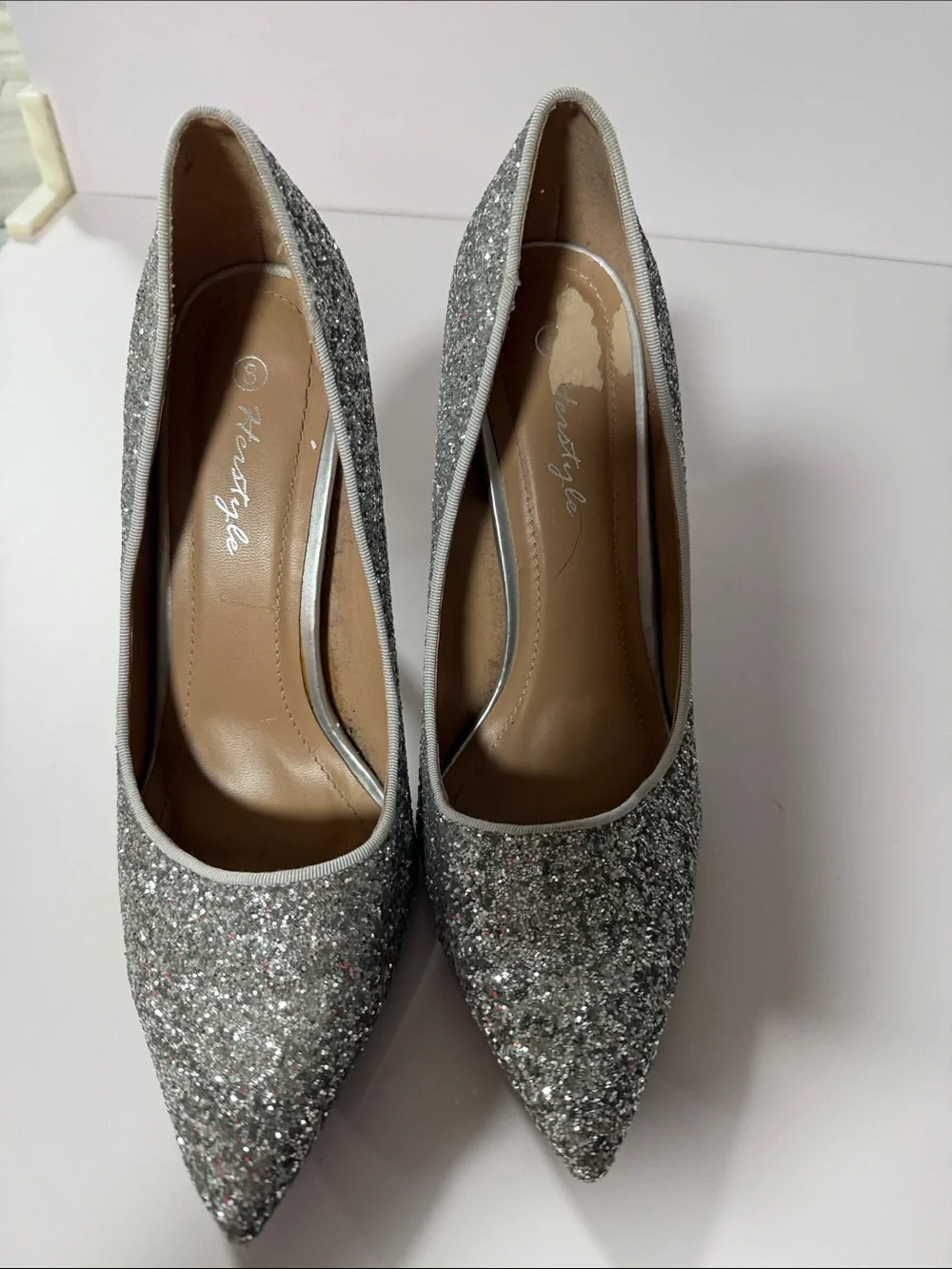 Herstyle Silver Glitter Pointed Pumps - Women's Dress Heels
